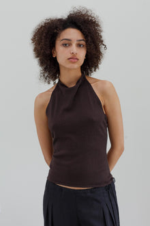 Astra Cotton Cashmere Halter Top - Coffee