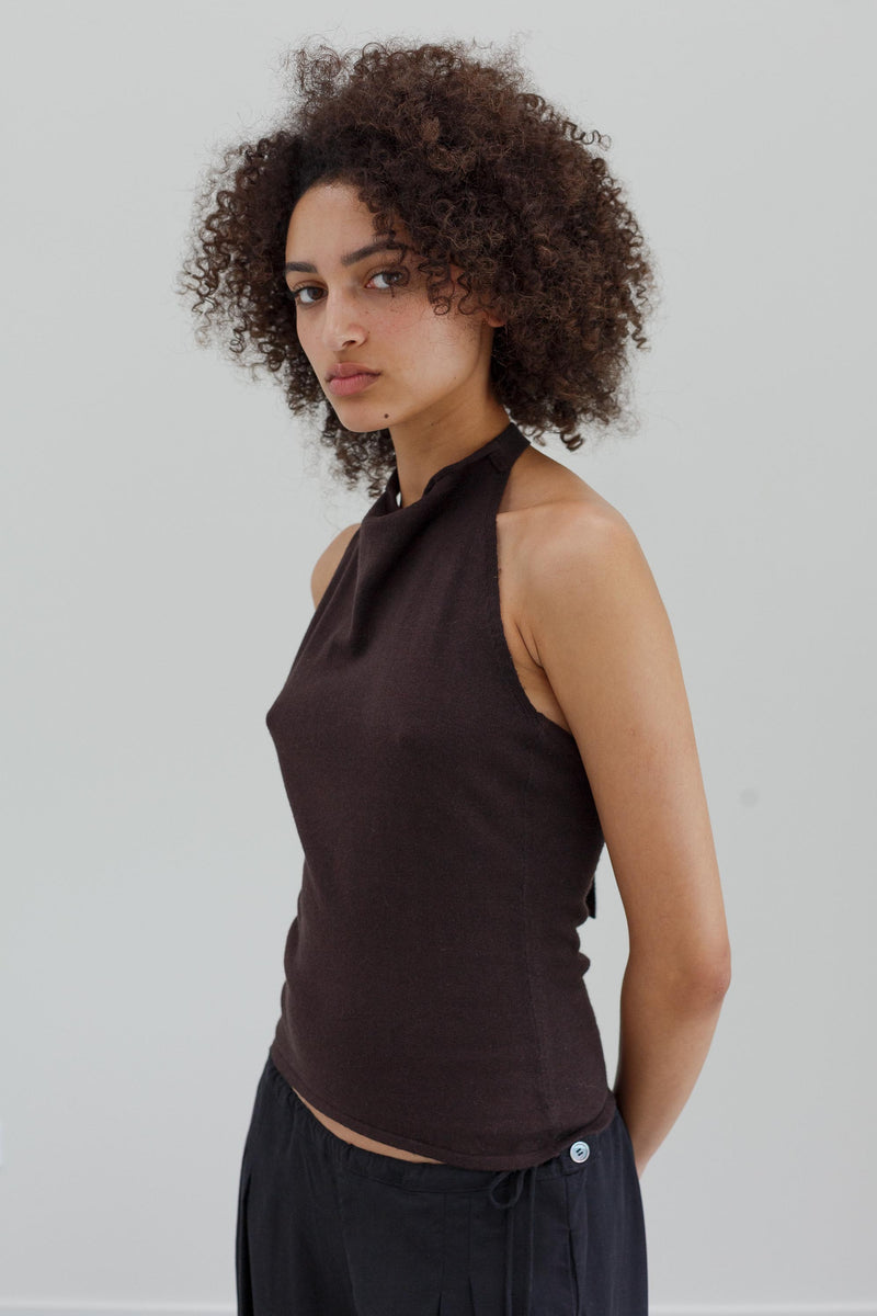 Astra Cotton Cashmere Halter Top - Coffee