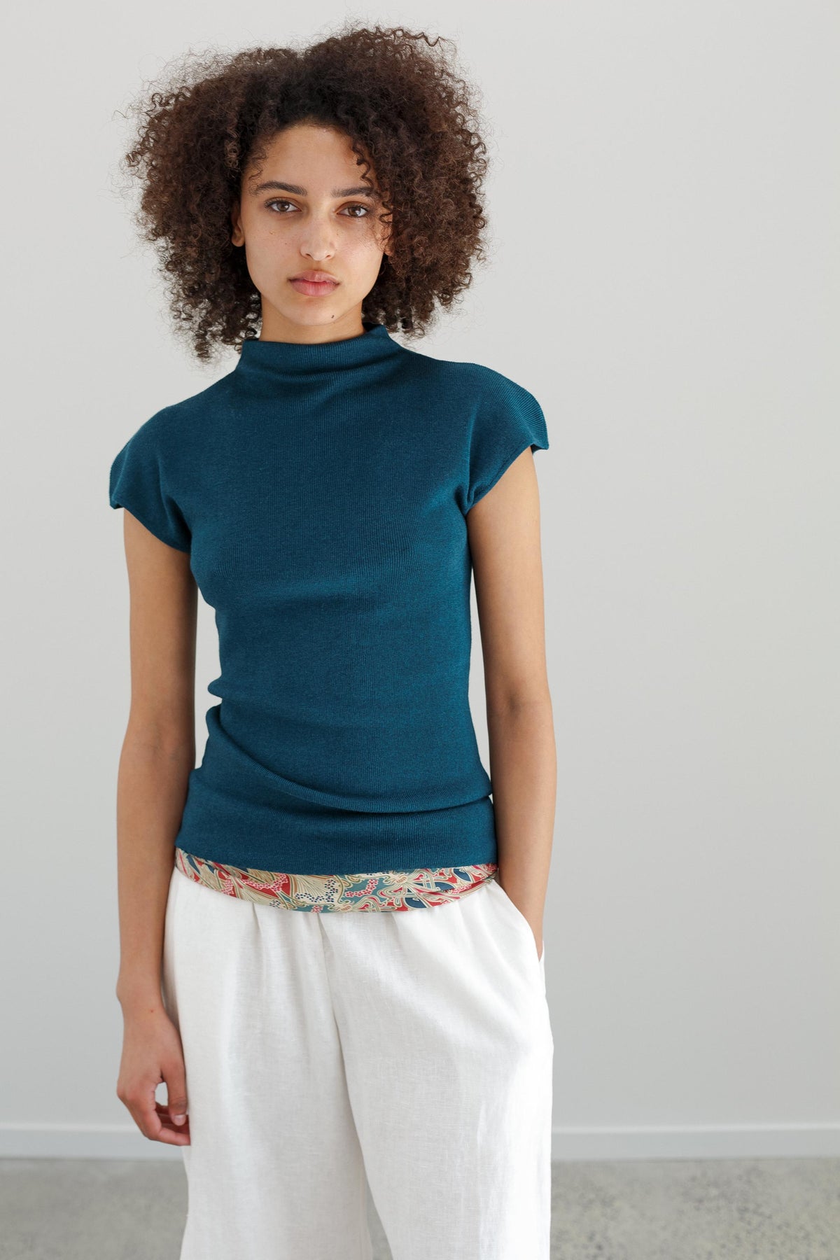 Audrey Silk Cashmere Top - Viridian Blue