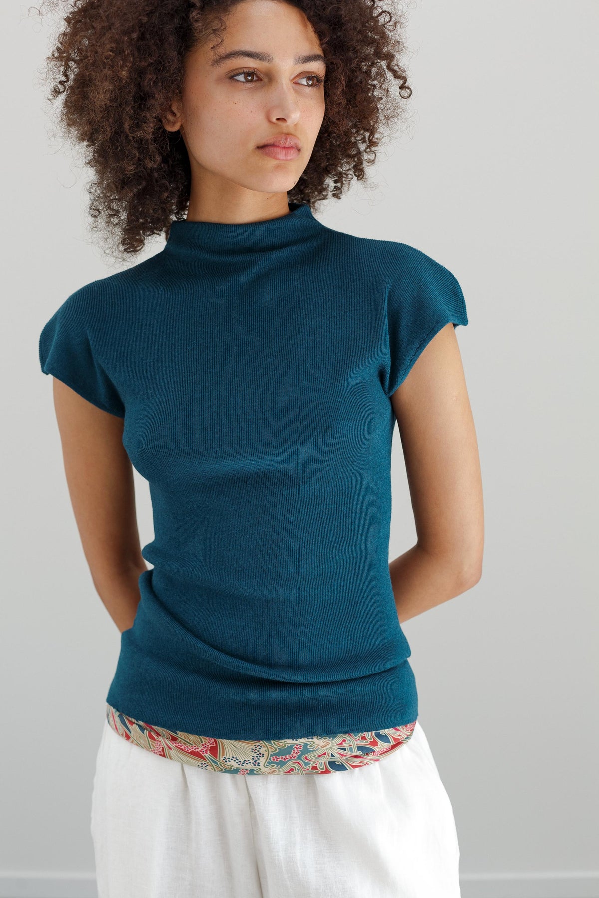 Audrey Silk Cashmere Top - Viridian Blue