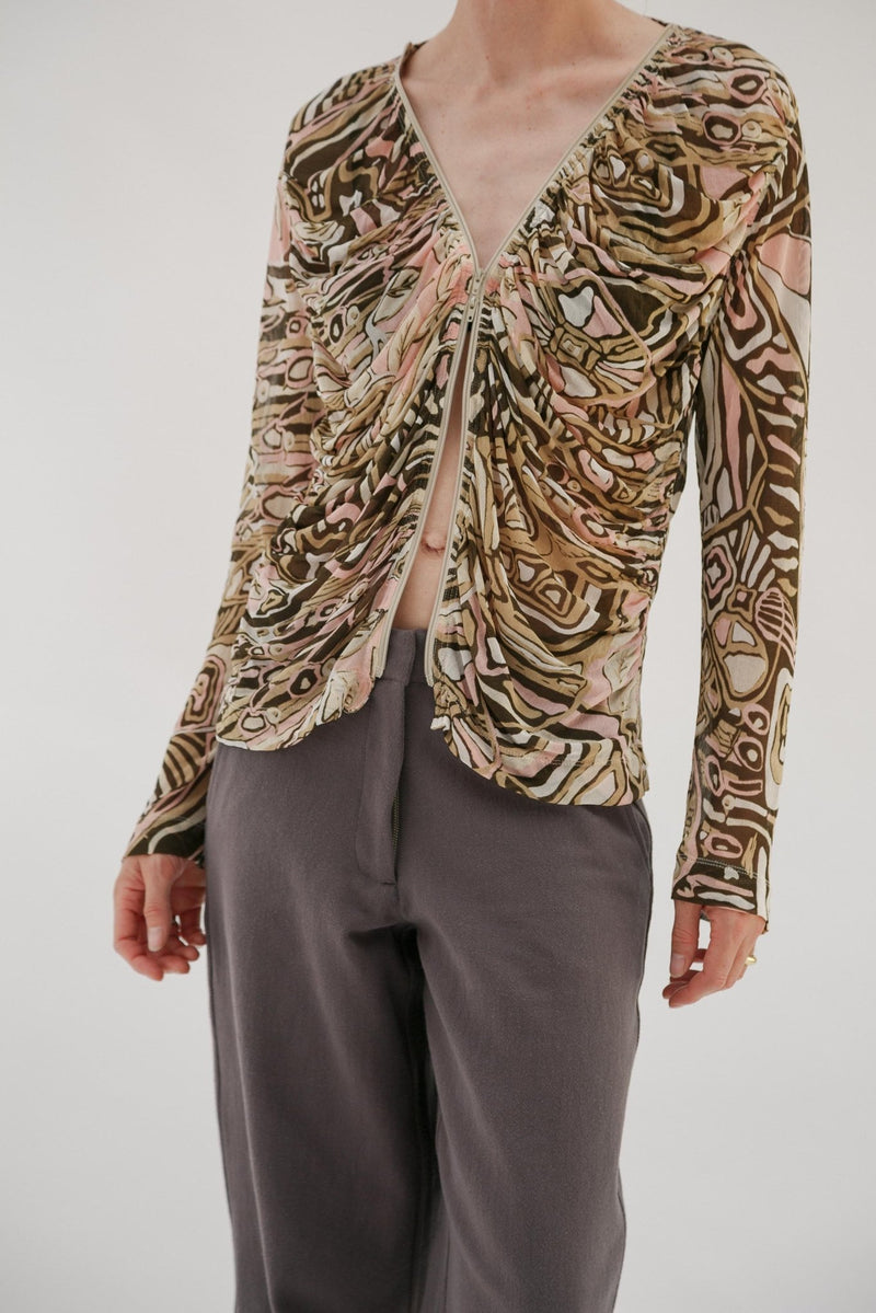 Vintage Abstract Silk Zip - Up Top - Wixii