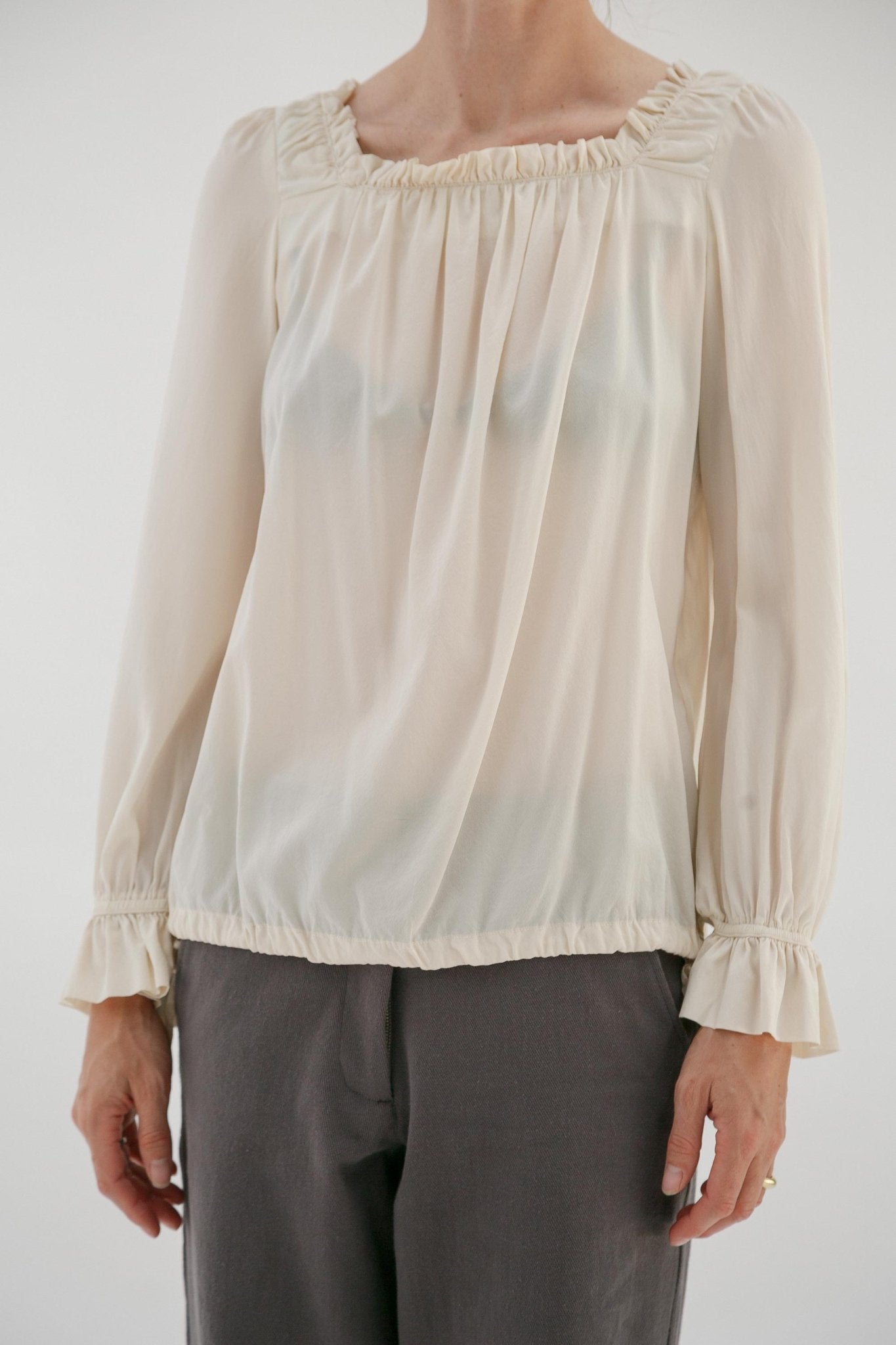 Vintage Cream Silk Romantic Blouse - Wixii
