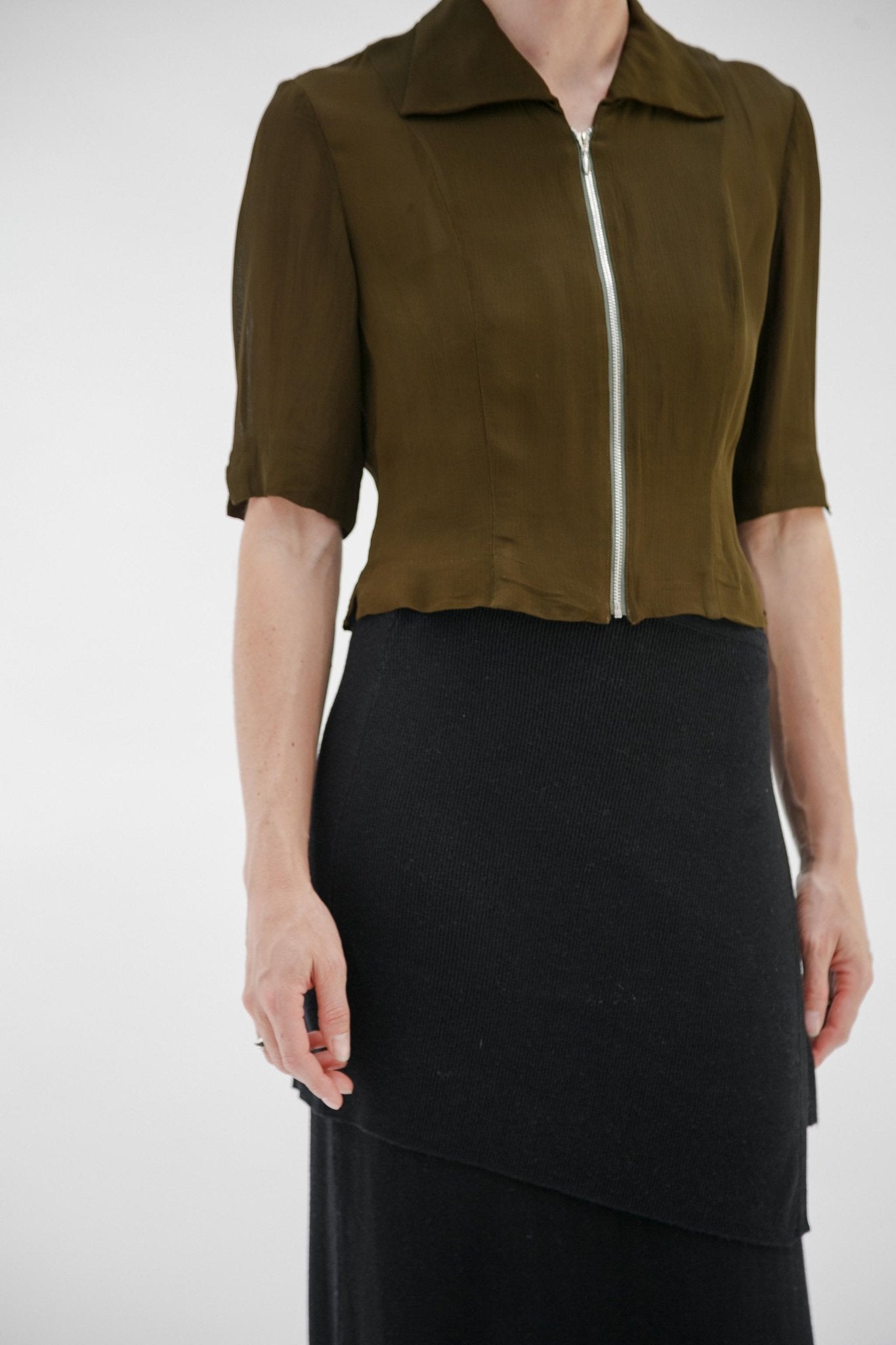 Vintage Dark Olive Zip Top - Wixii
