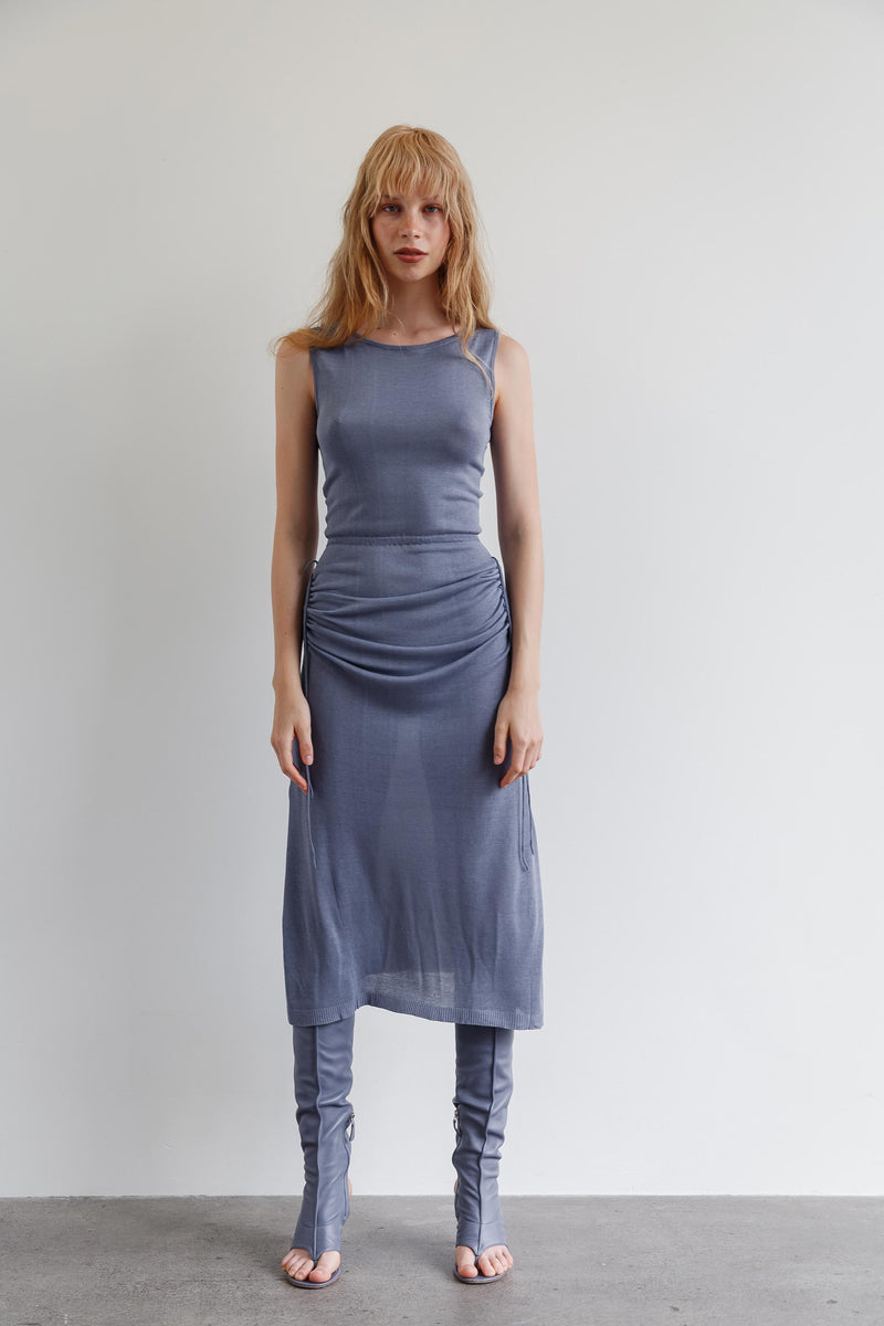 Gloria Silk Drawstring Midi Dress Mist Wixii